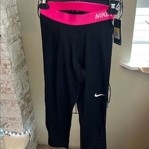 Nike Women's Black Leggings with Pink Waistband